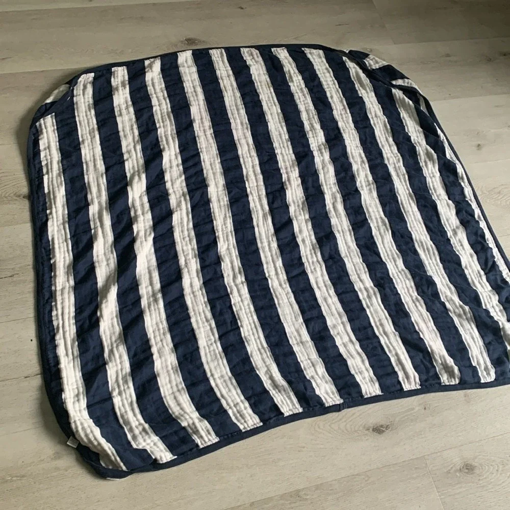 Monica and Andy Organic Cotton‎ Muslin Baby Blanket Navy White Striped Nautical